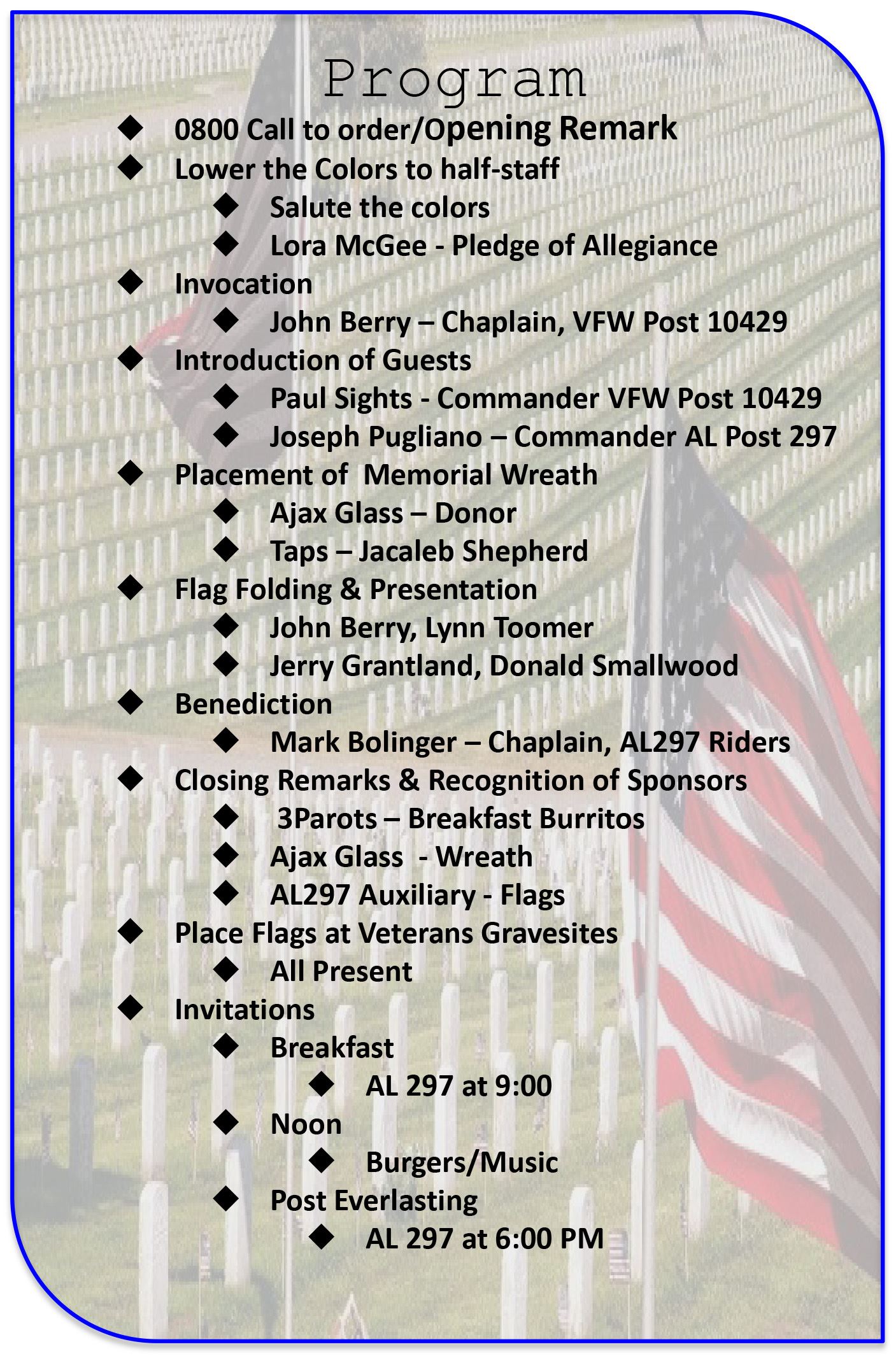 21 AL297 Memorial Day Program Schedule